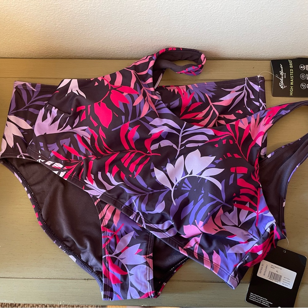 Eddie Bauer bikini size XL NWT pink/purple leaves